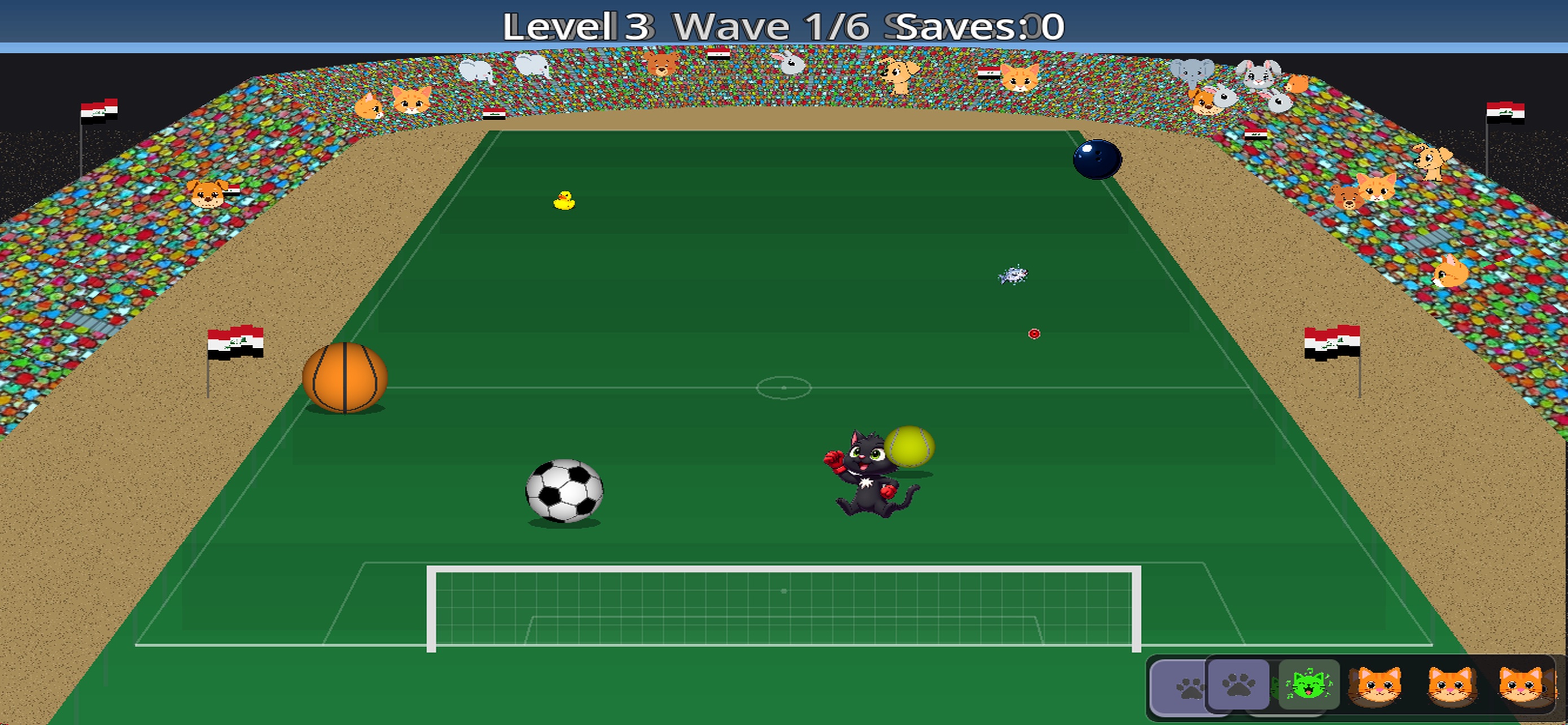 Crazy Cat Soccer gameplay — incoming objects in tier 1